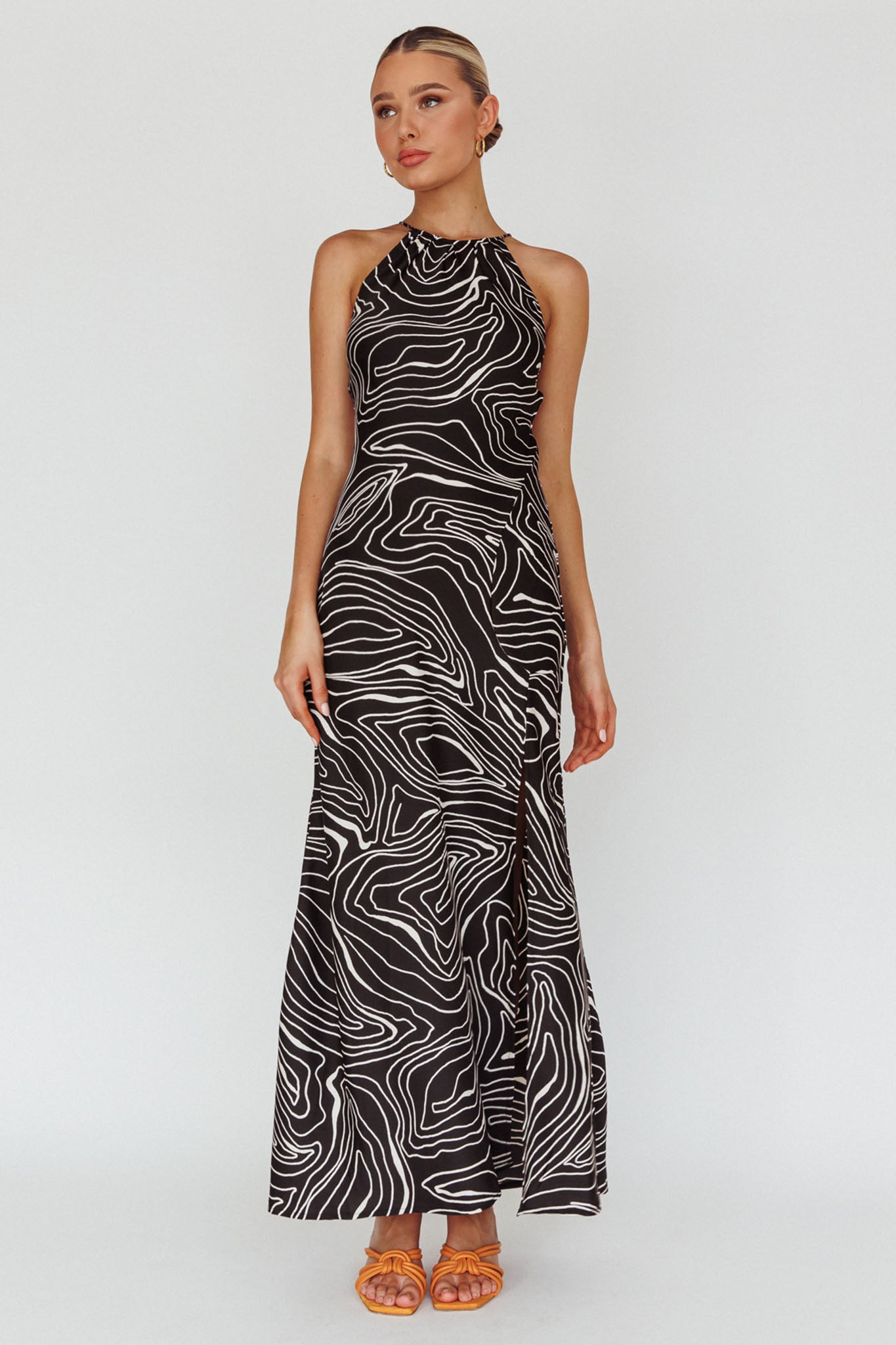 Onella Halterneck Laced Back Maxi Dress Ripple Black by Selfie Leslie Australia