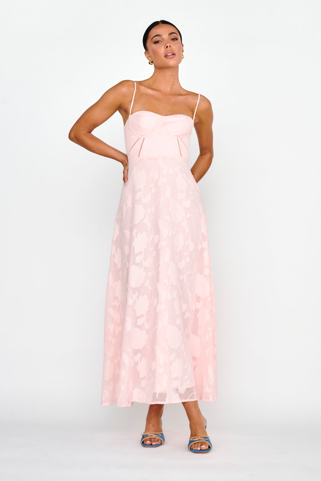 Well Wishing Textured Laced Back Midi Dress Pink by Selfie Leslie Australia