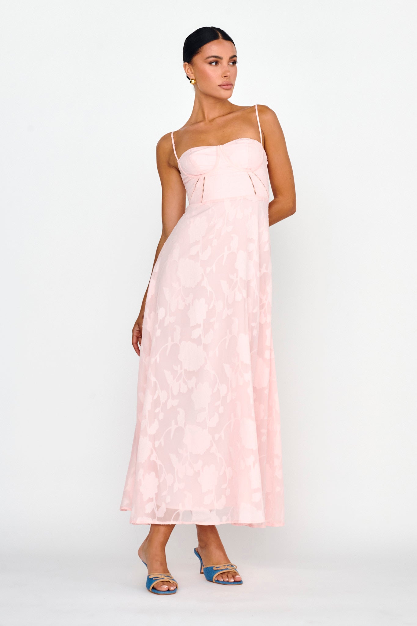Well Wishing Textured Laced Back Midi Dress Pink by Selfie Leslie Australia