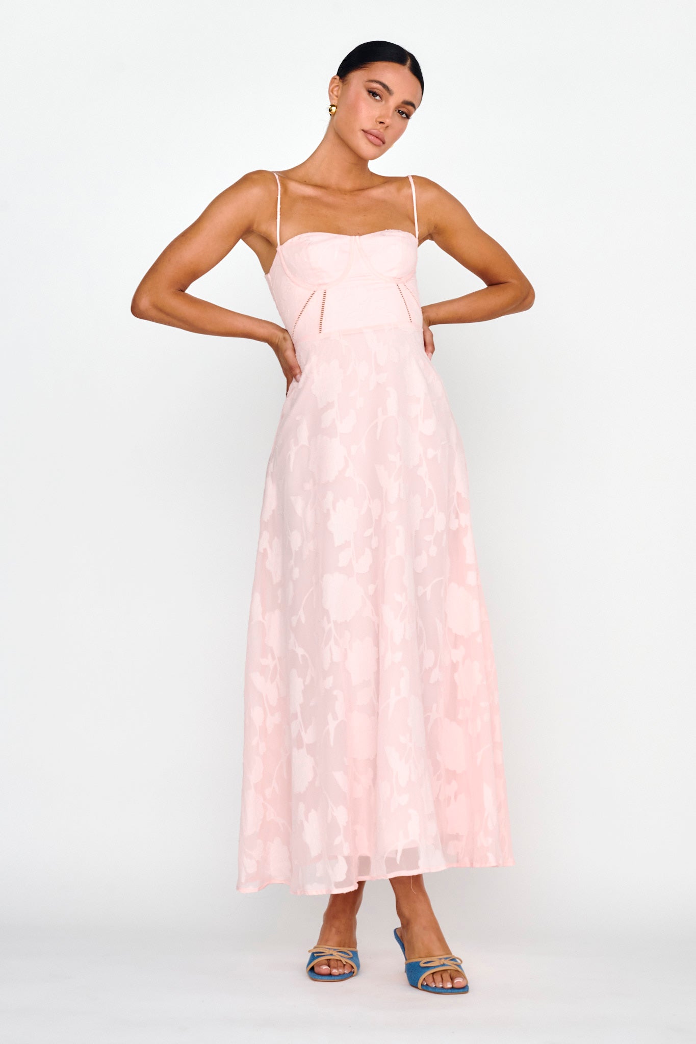 Well Wishing Textured Laced Back Midi Dress Pink by Selfie Leslie Australia