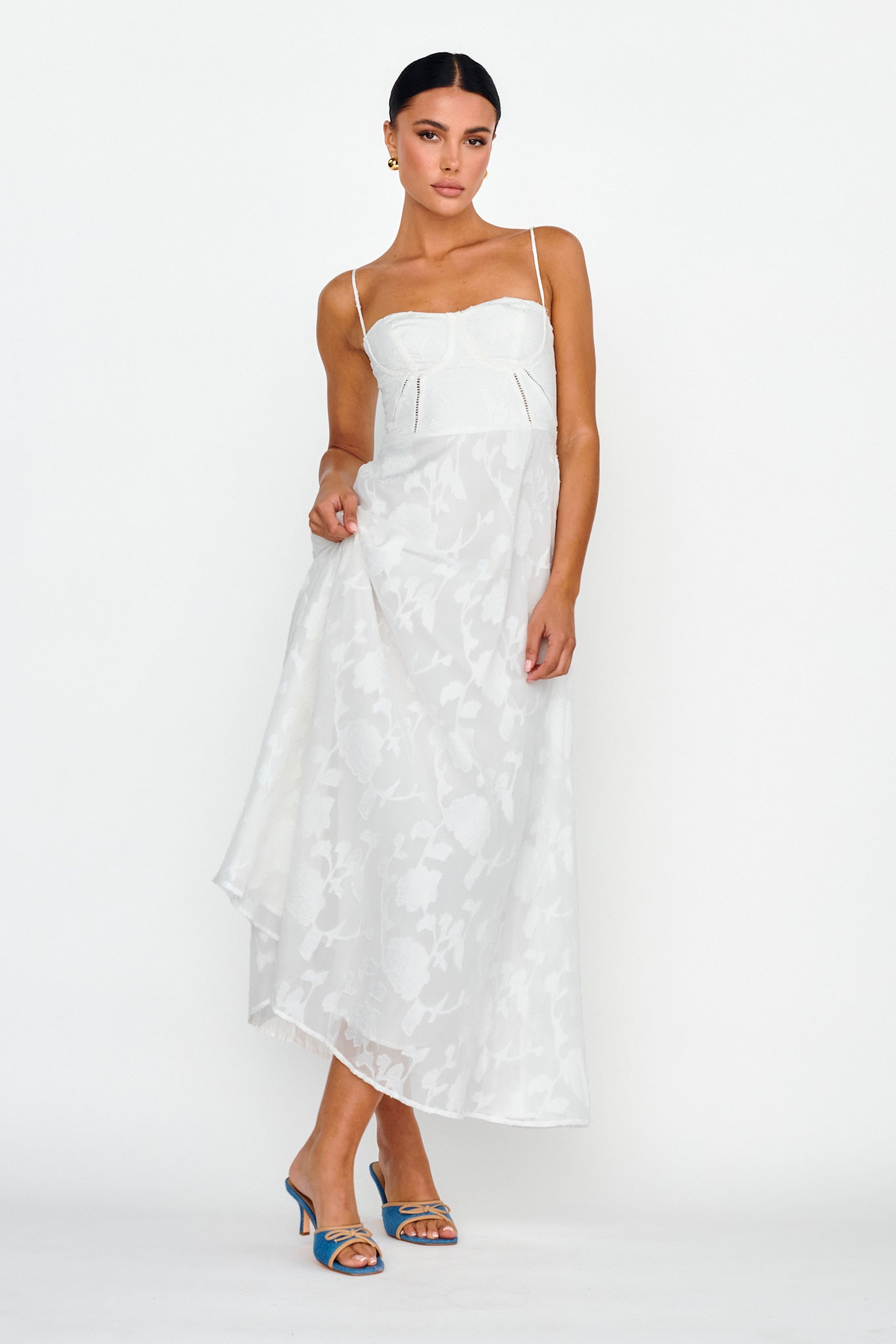 Well Wishing Textured Laced Back Midi Dress White by Selfie Leslie Australia