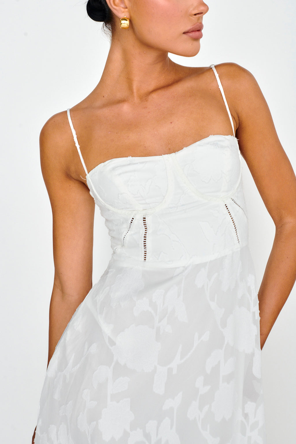 Well Wishing Textured Laced Back Midi Dress White by Selfie Leslie Australia