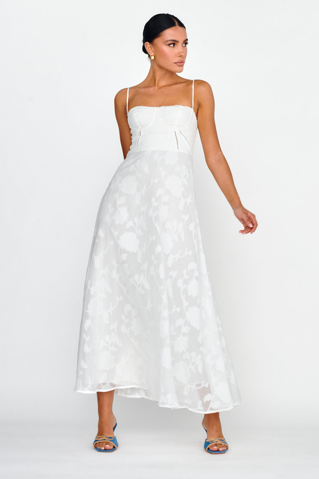 Well Wishing Textured Laced Back Midi Dress White by Selfie Leslie Australia