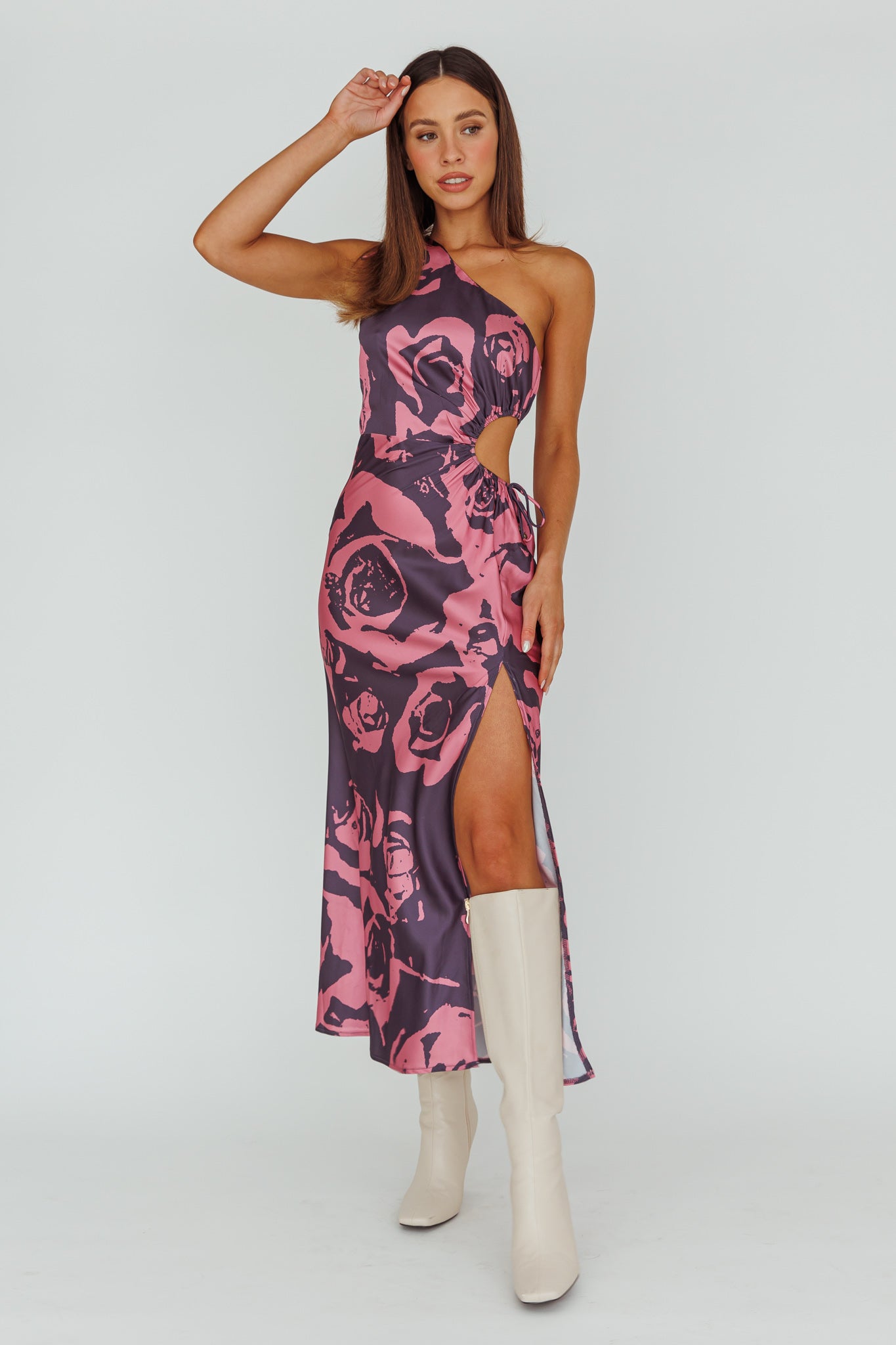 Charisma One-Shoulder Cut-Out Maxi Dress Floral Purple by Selfie Leslie Australia