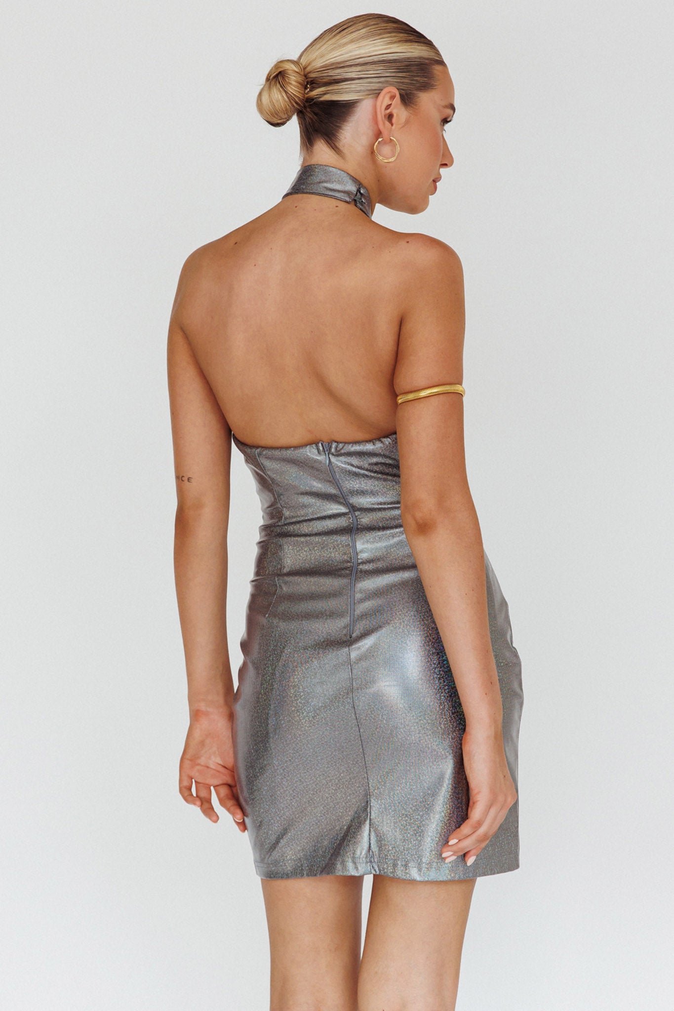 For The Gram Faux Leather Halter Dress Charcoal by Selfie Leslie Australia