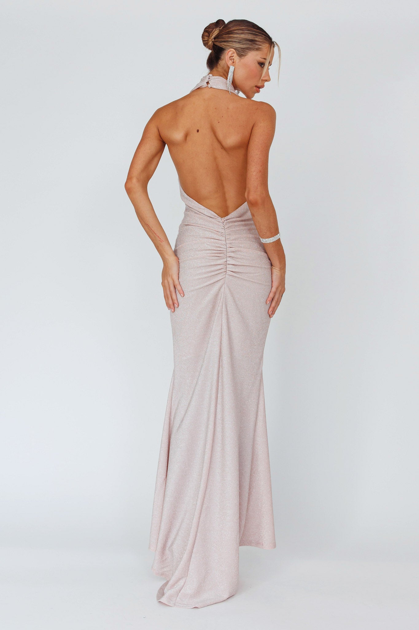 Soleil Moon Halterneck Maxi Dress Sparkle Blush by Selfie Leslie Australia