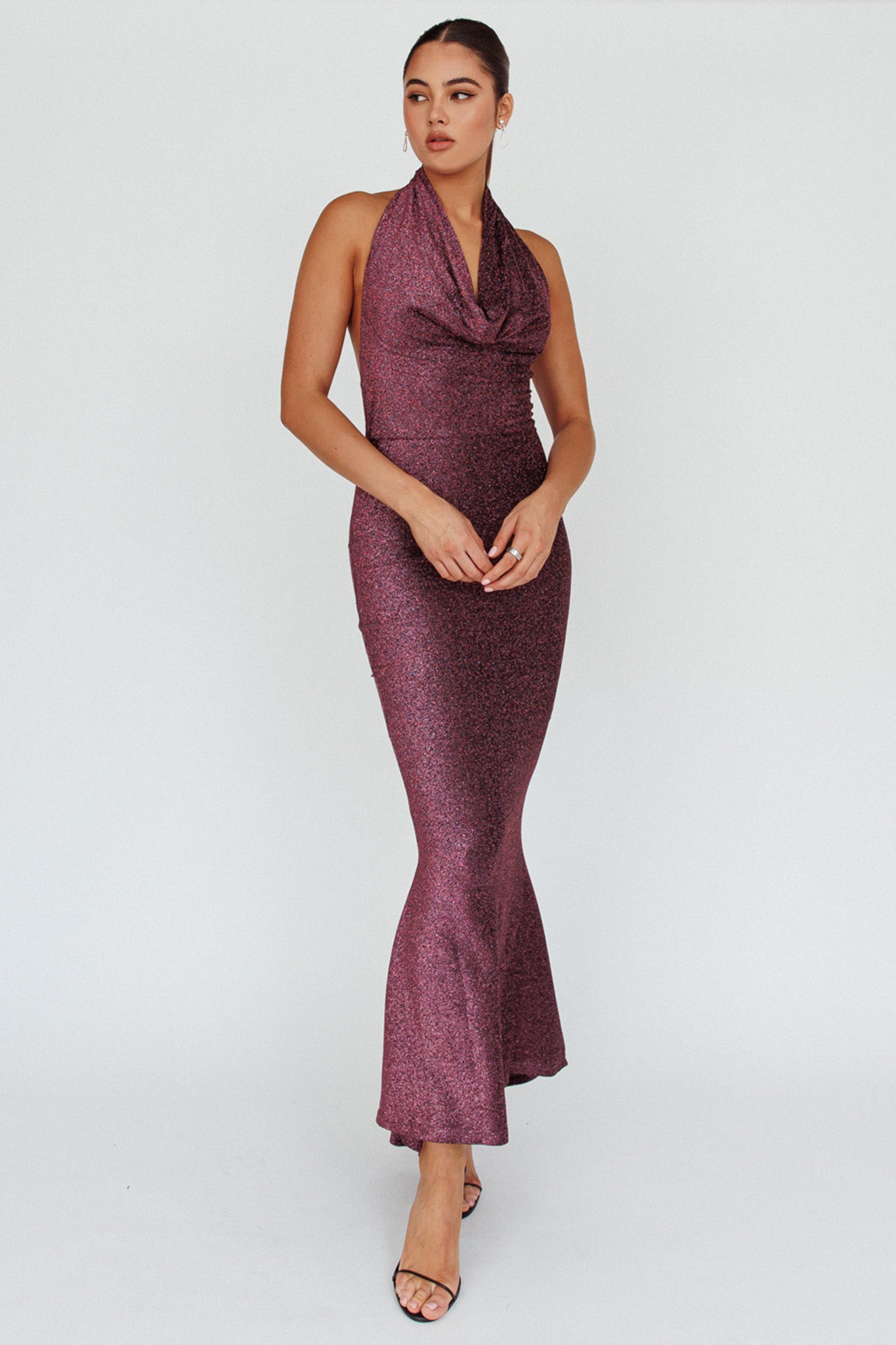 Soleil Moon Halterneck Maxi Dress Sparkle Rose by Selfie Leslie Australia