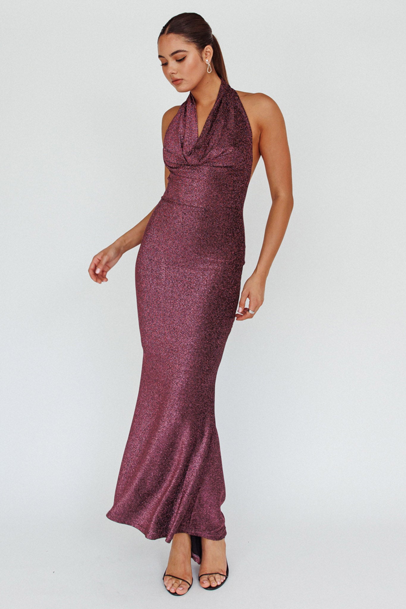 Soleil Moon Halterneck Maxi Dress Sparkle Rose by Selfie Leslie Australia