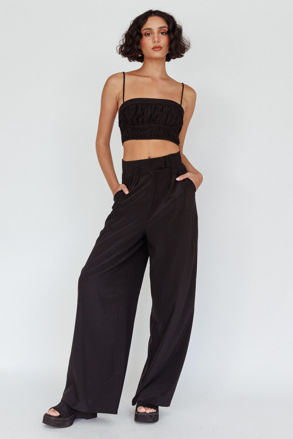 Regal Wide-Leg Mid Rise Pants Black by Selfie Leslie Australia