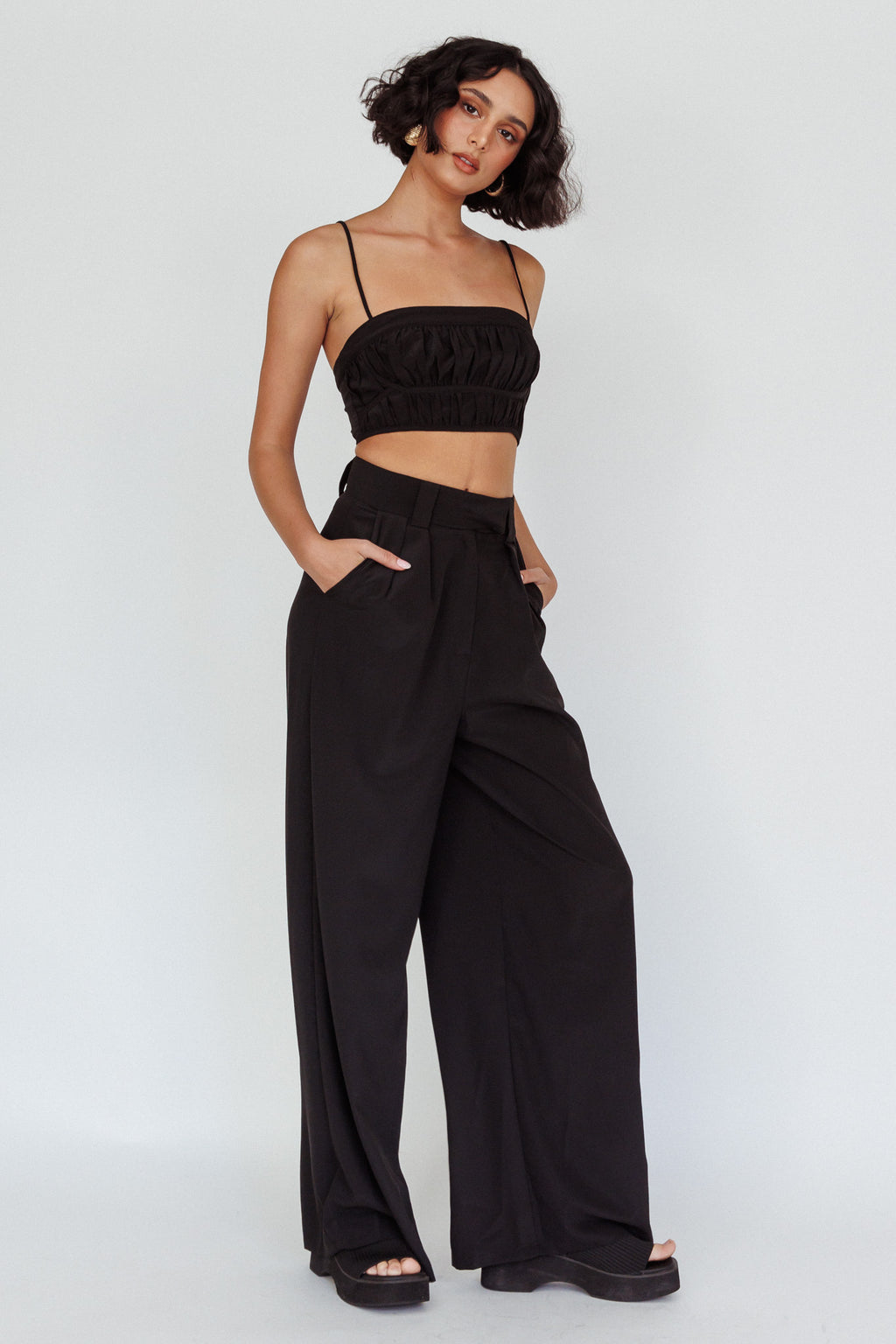 Regal Wide-Leg Mid Rise Pants Black by Selfie Leslie Australia