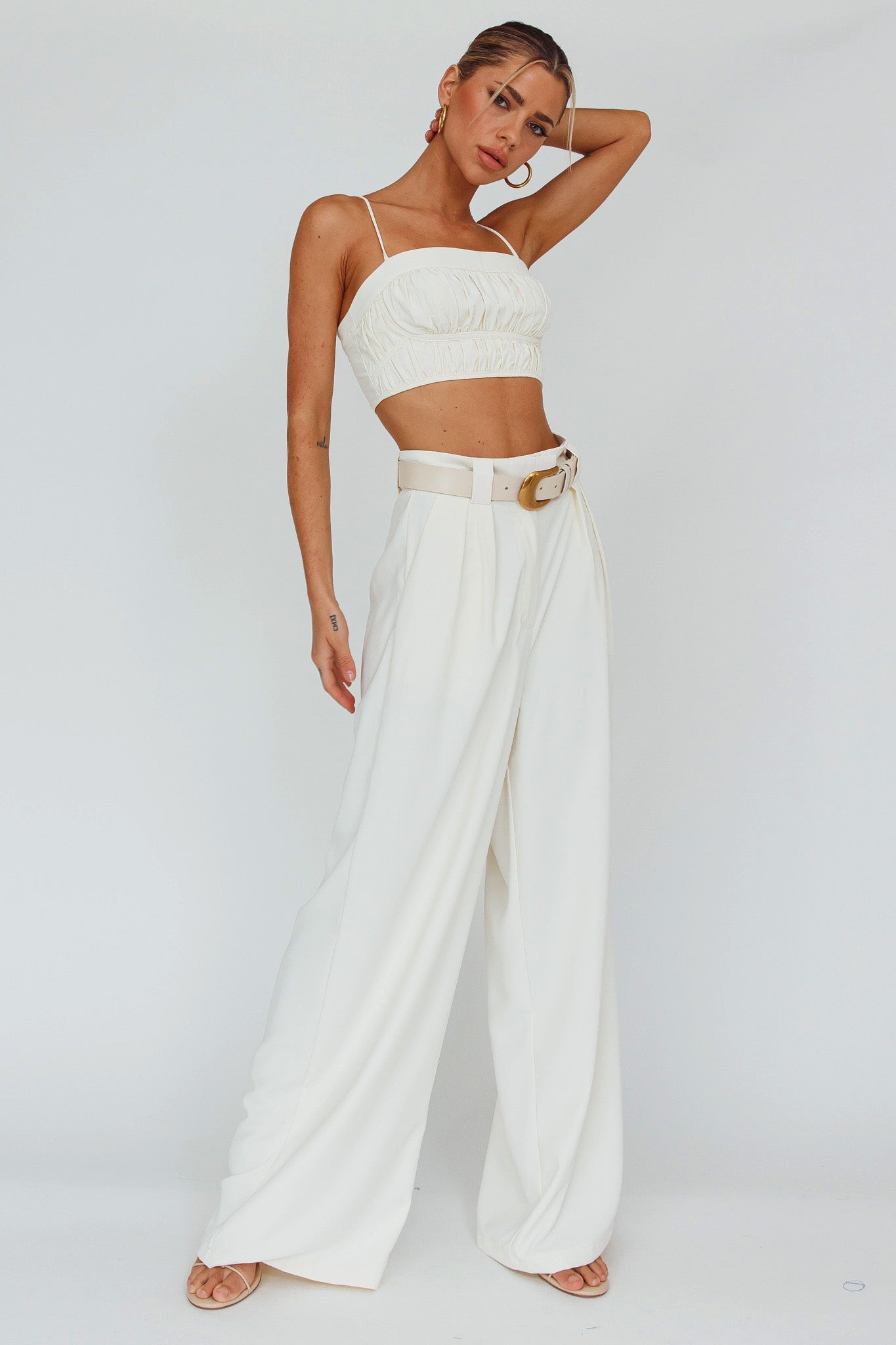 Regal Wide-Leg Mid Rise Pants Cream by Selfie Leslie Australia