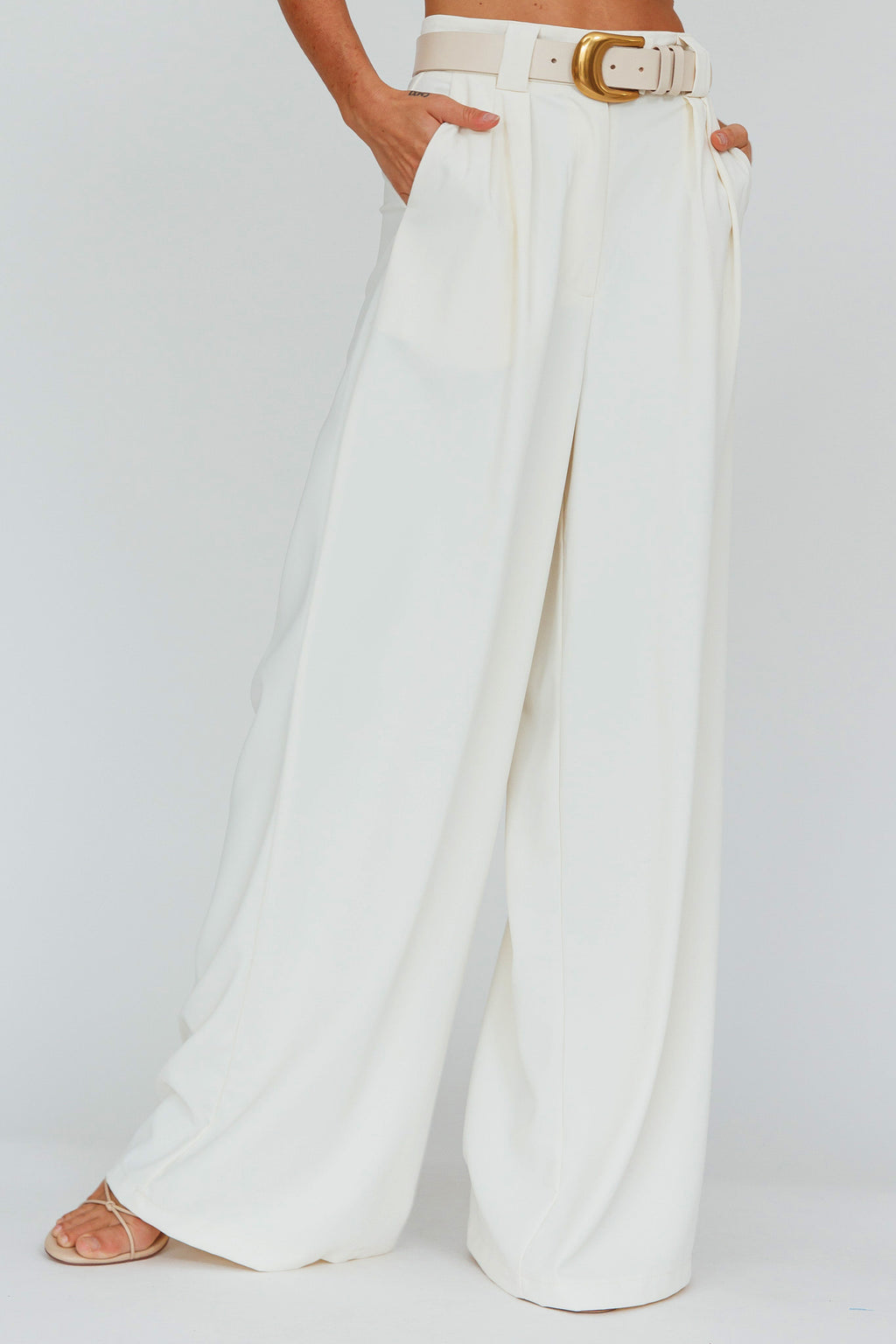 Regal Wide-Leg Mid Rise Pants Cream by Selfie Leslie Australia