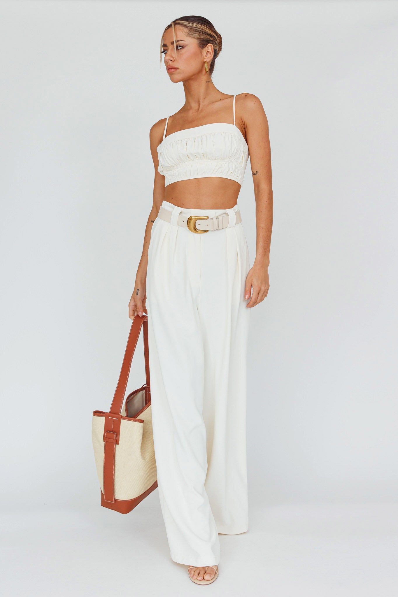 Regal Wide-Leg Mid Rise Pants Cream by Selfie Leslie Australia