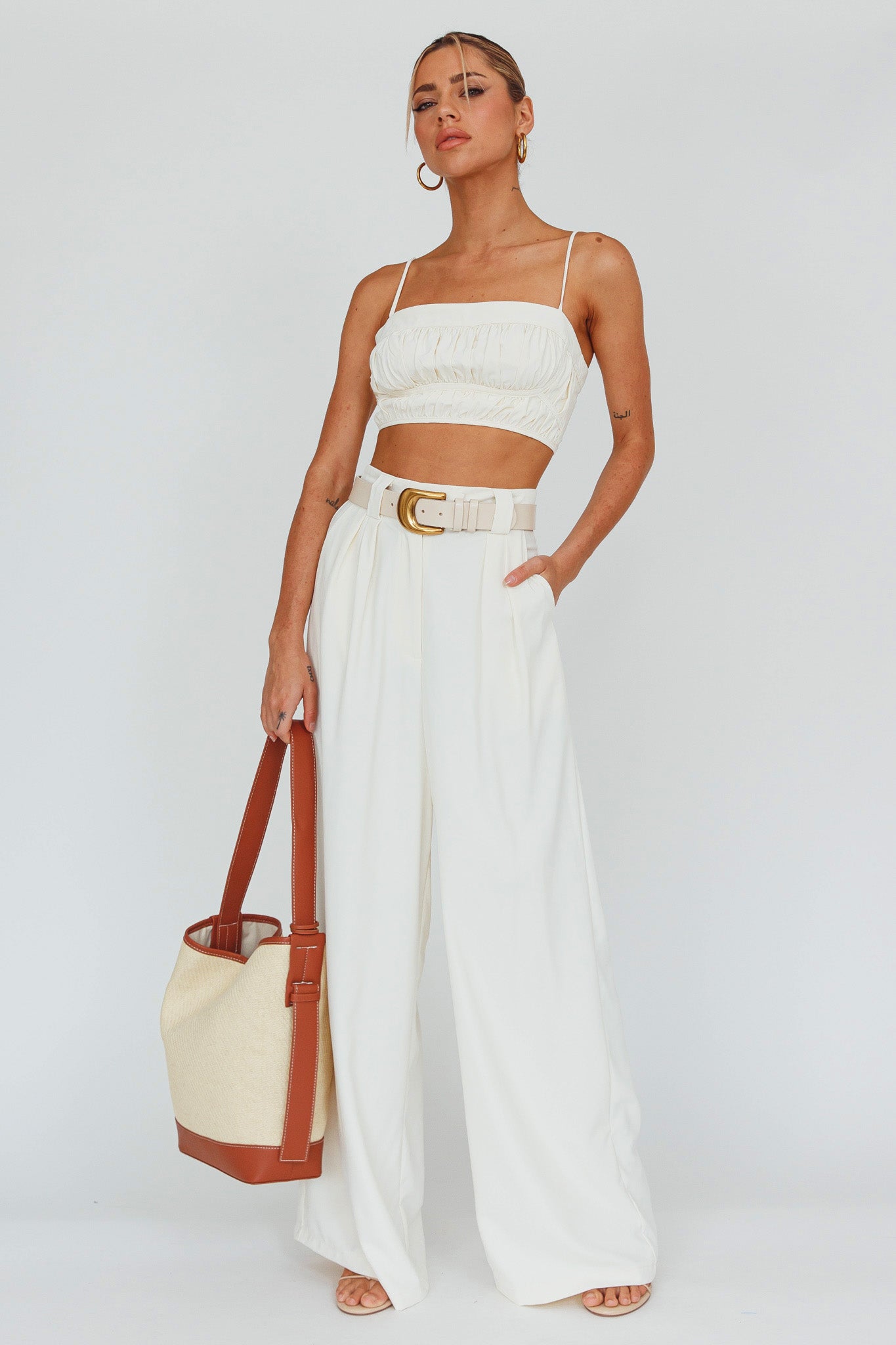 Regal Ruched Cami Crop Top Cream by Selfie Leslie Australia