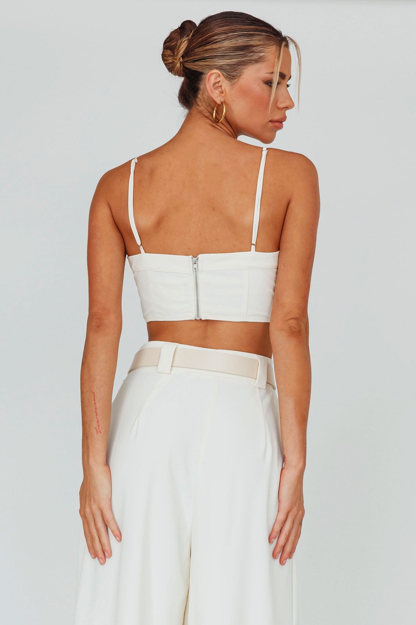 Regal Ruched Cami Crop Top Cream by Selfie Leslie Australia