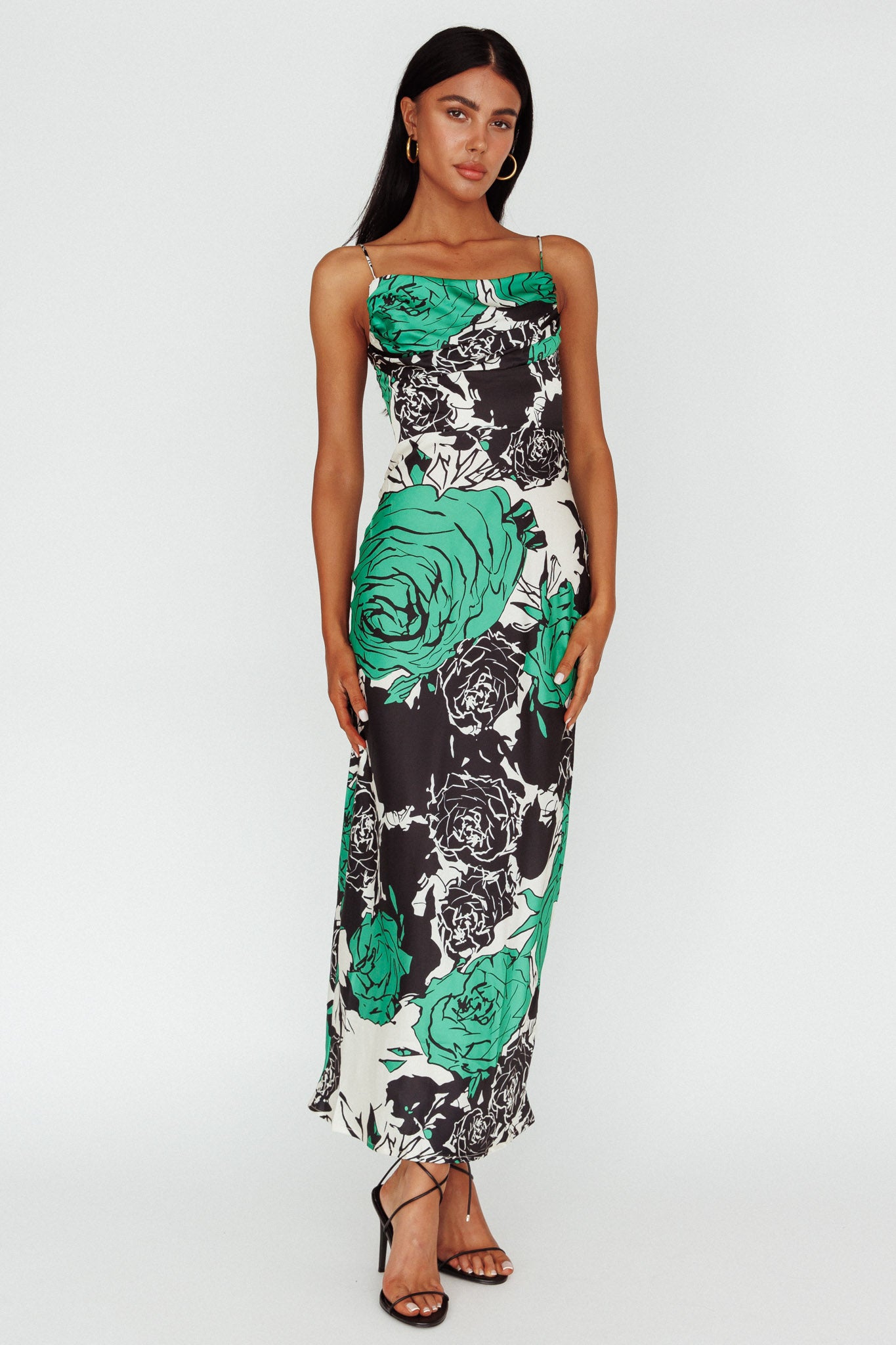 Highland Pleated Bust Midi Dress Floral Green by Selfie Leslie Australia