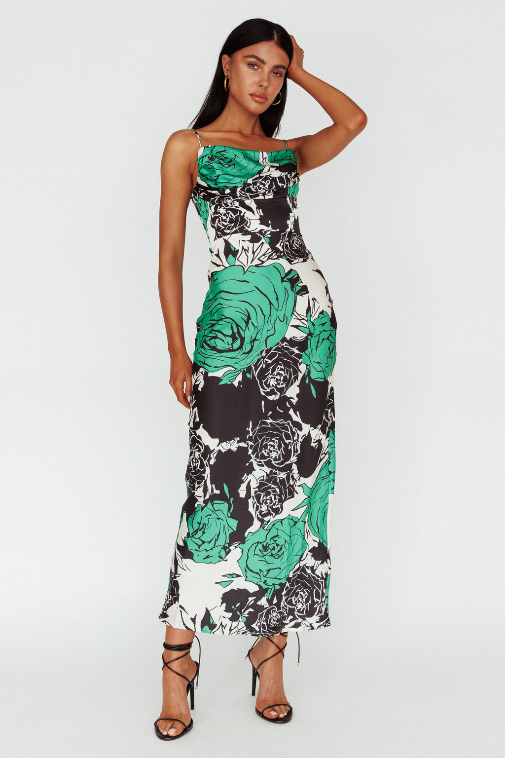 Highland Pleated Bust Midi Dress Floral Green by Selfie Leslie Australia