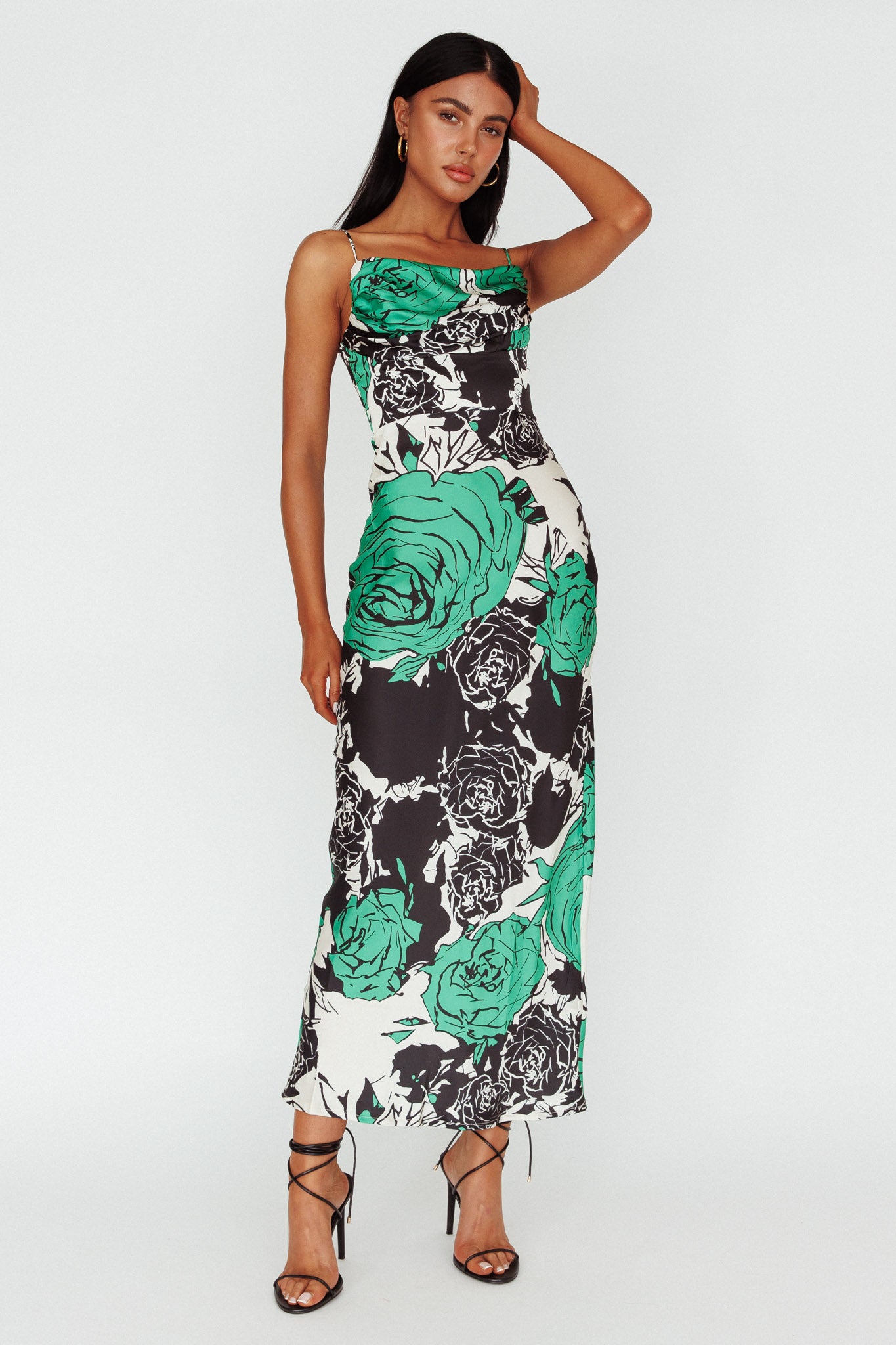 Highland Pleated Bust Midi Dress Floral Green by Selfie Leslie Australia