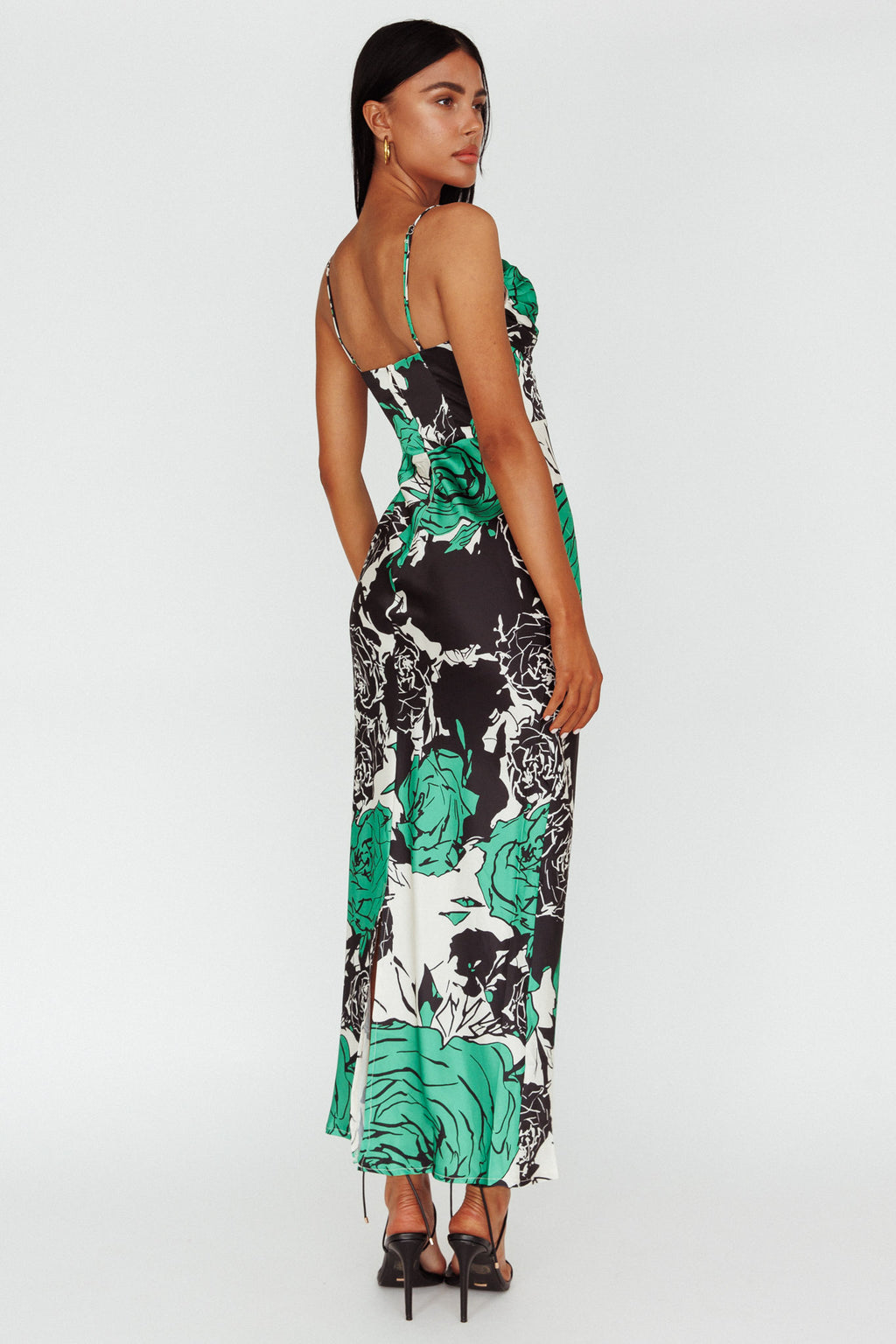 Highland Pleated Bust Midi Dress Floral Green by Selfie Leslie Australia