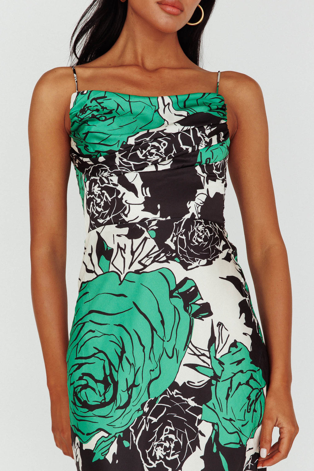 Highland Pleated Bust Midi Dress Floral Green by Selfie Leslie Australia