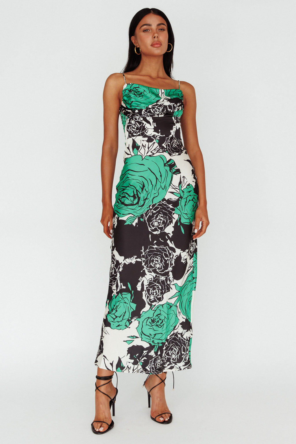 Highland Pleated Bust Midi Dress Floral Green by Selfie Leslie Australia
