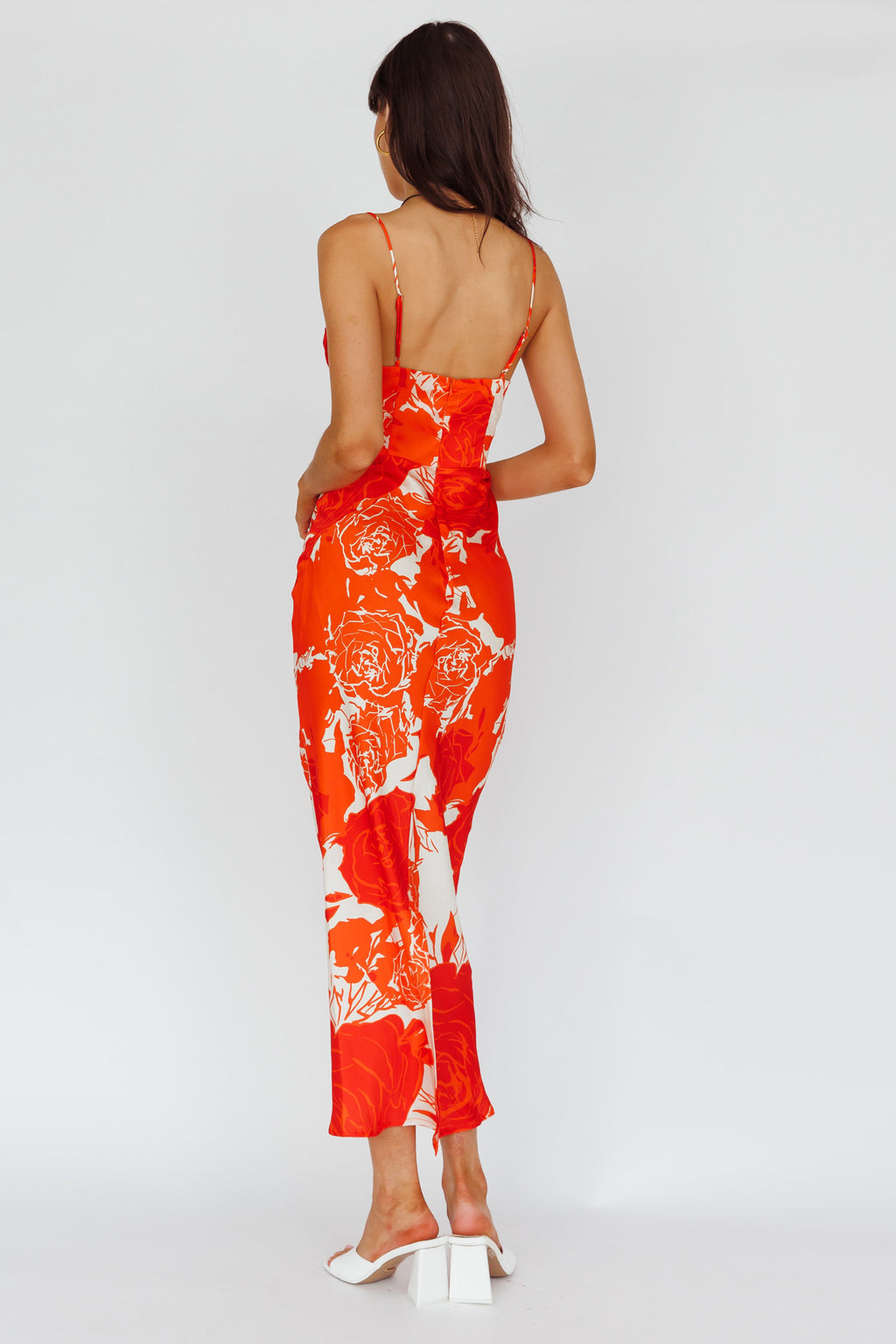 Highland Pleated Bust Midi Dress Floral Orange by Selfie Leslie Australia