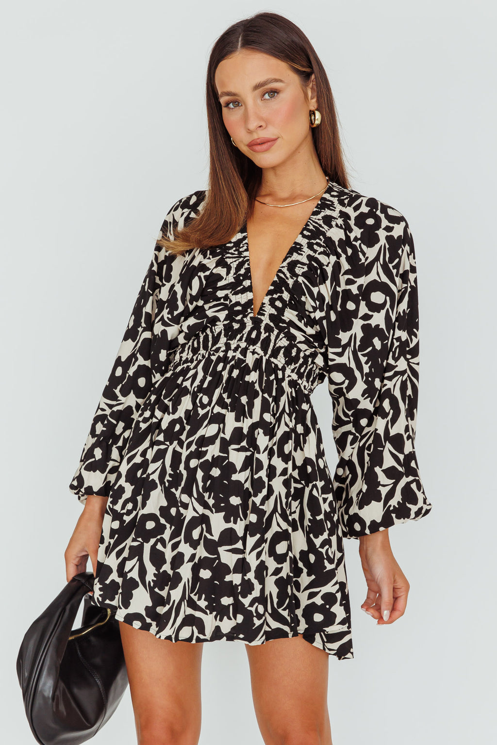 Going Your Way Long Sleeve Mini Dress Floral Black by Selfie Leslie Australia
