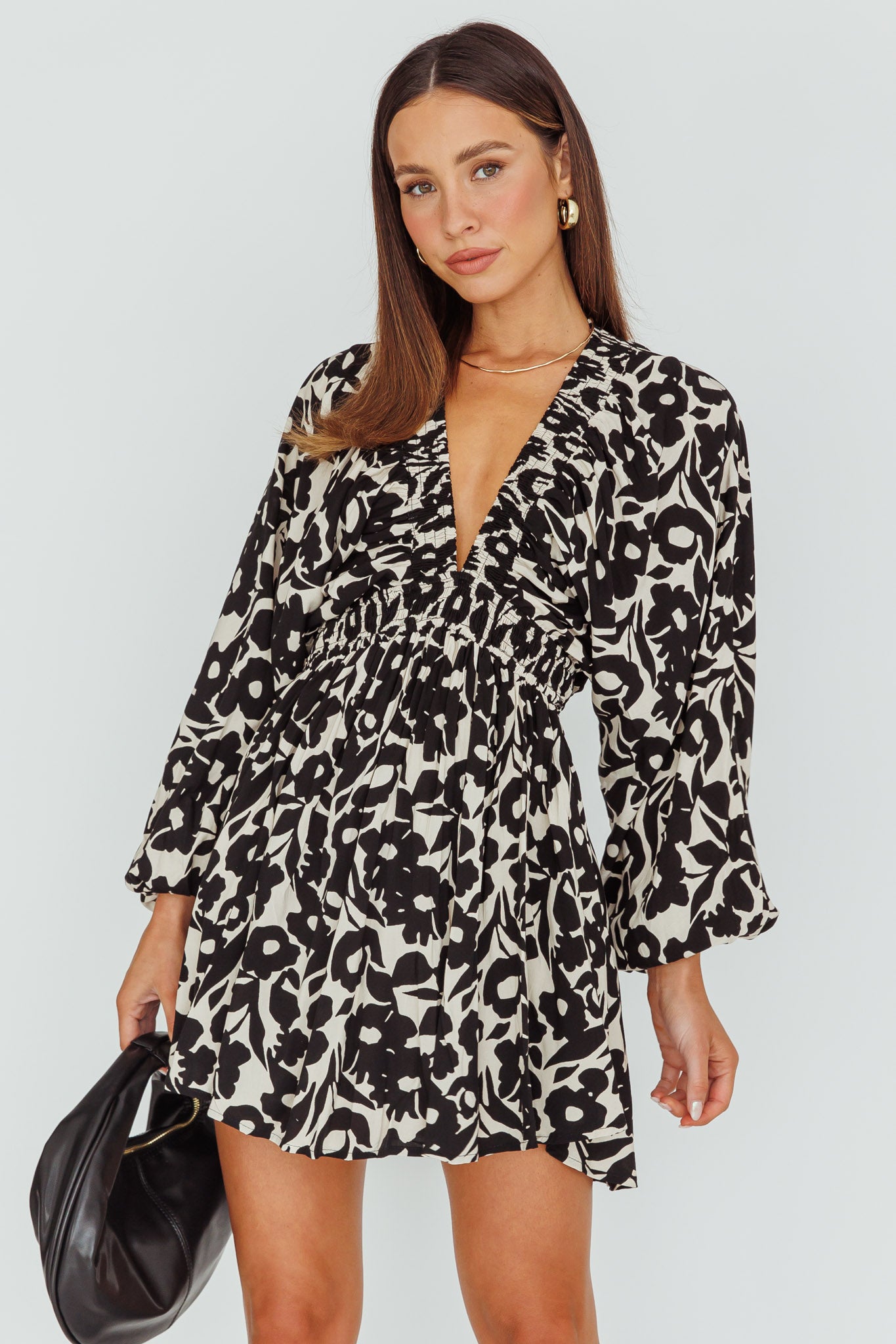 Going Your Way Long Sleeve Mini Dress Floral Black by Selfie Leslie Australia