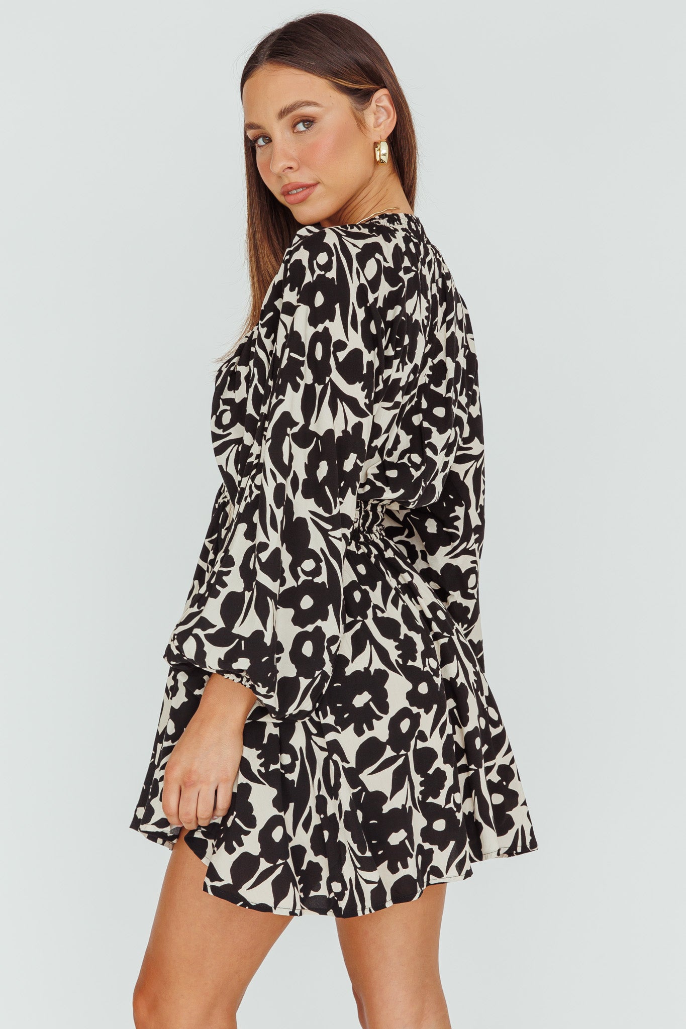 Going Your Way Long Sleeve Mini Dress Floral Black by Selfie Leslie Australia