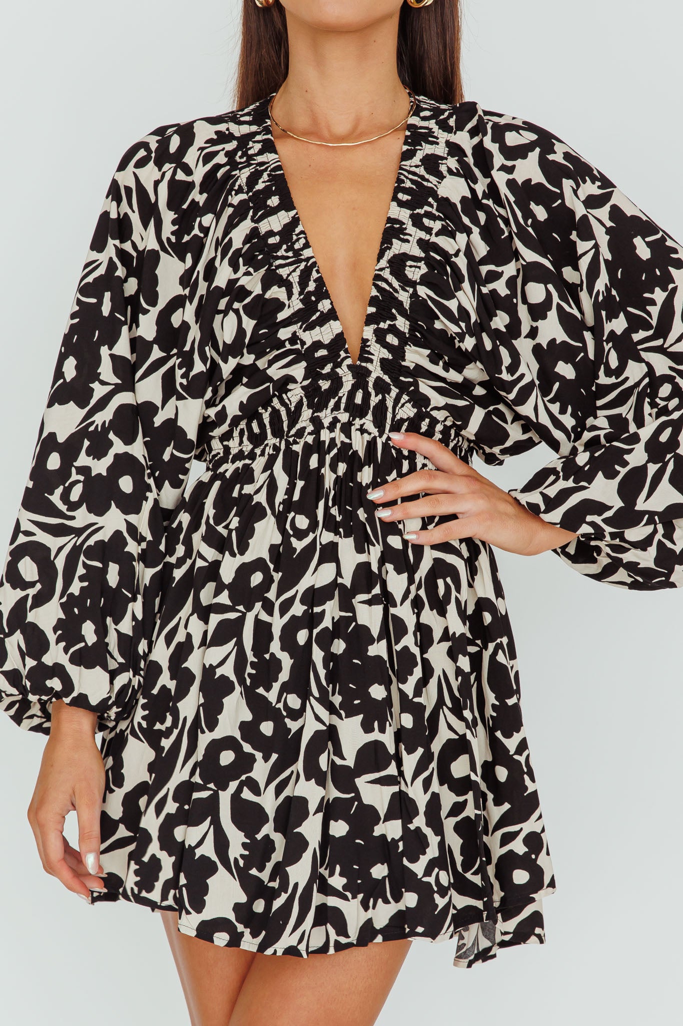 Going Your Way Long Sleeve Mini Dress Floral Black by Selfie Leslie Australia