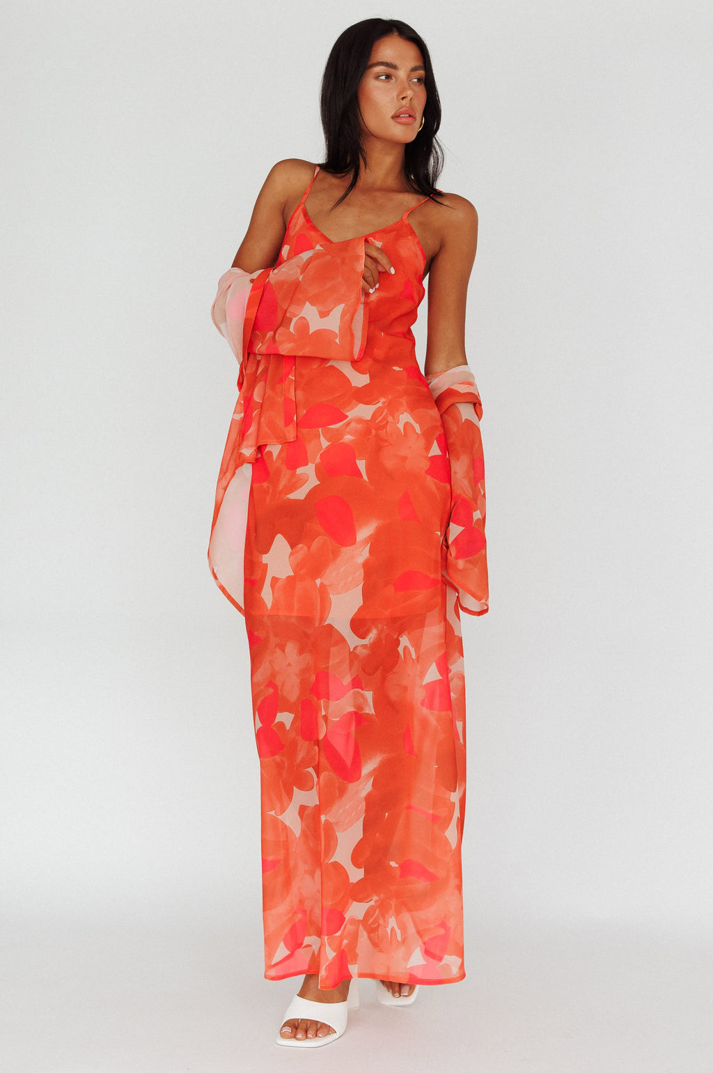 Stasi Cami Strap Midi Dress Floral Orange by Selfie Leslie Australia