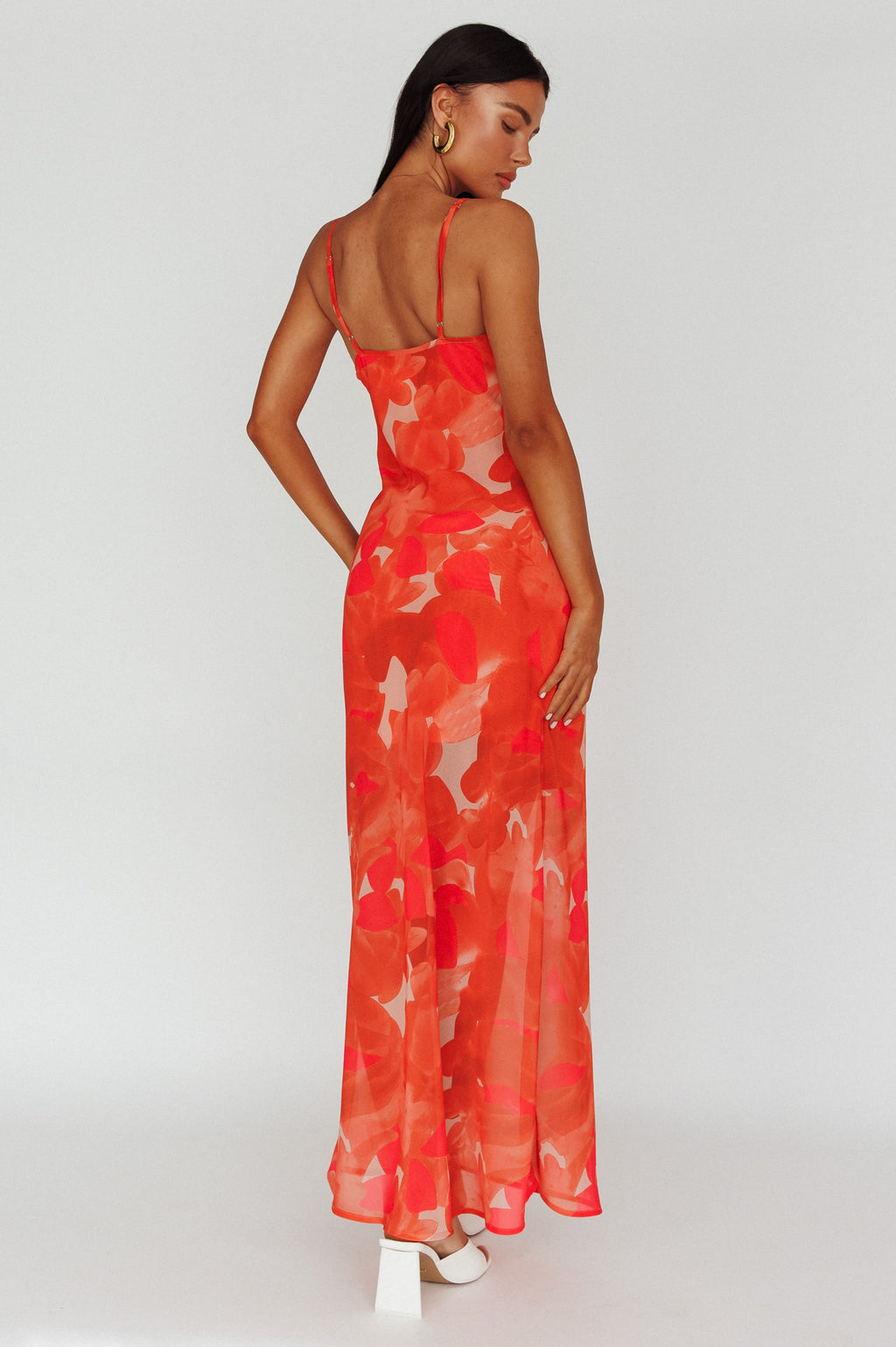 Stasi Cami Strap Midi Dress Floral Orange by Selfie Leslie Australia