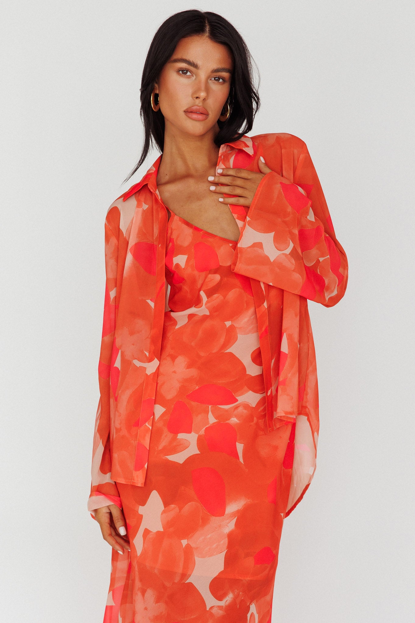Stasi Cami Strap Midi Dress Floral Orange by Selfie Leslie Australia