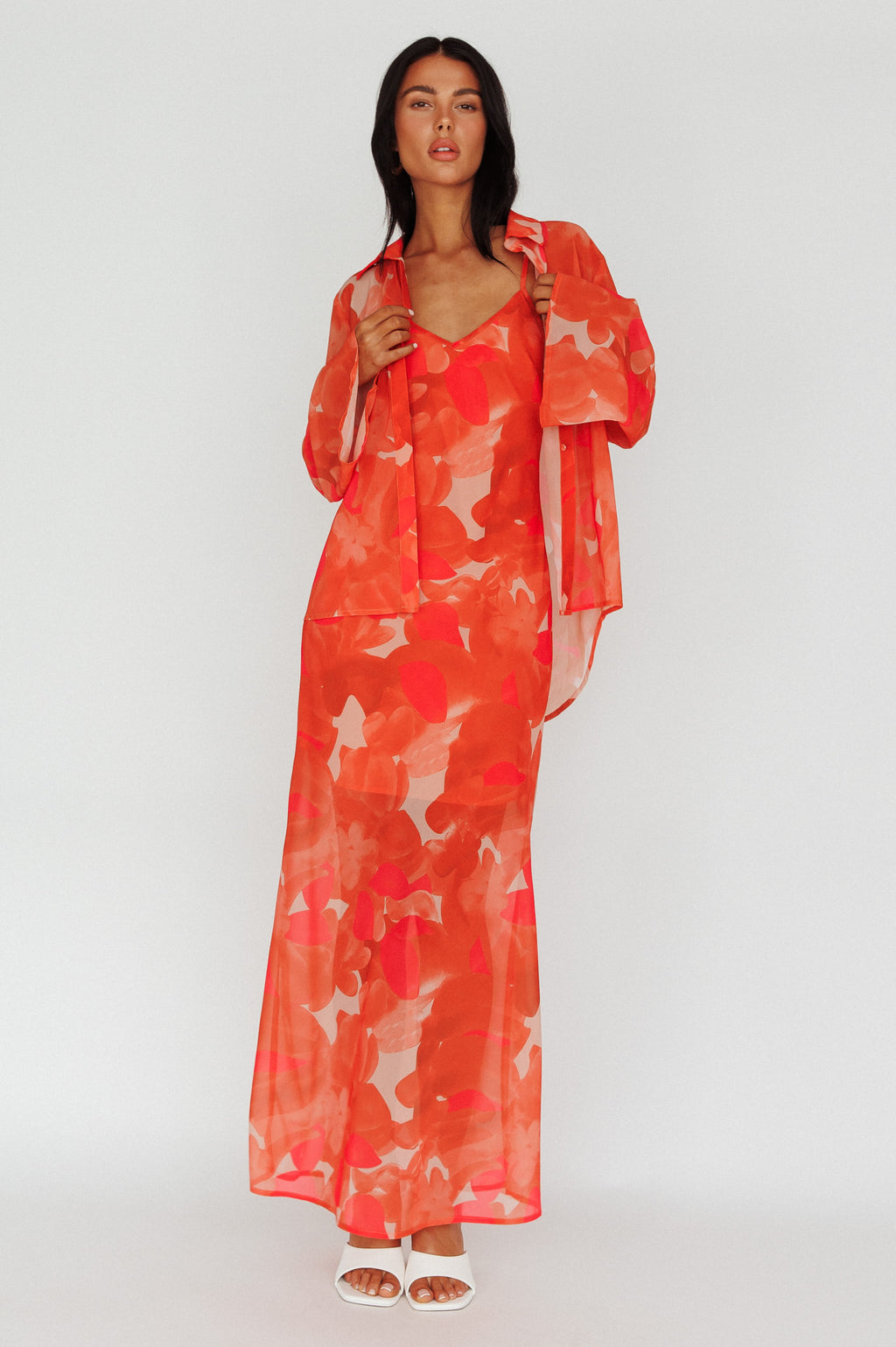 Stasi Cami Strap Midi Dress Floral Orange by Selfie Leslie Australia