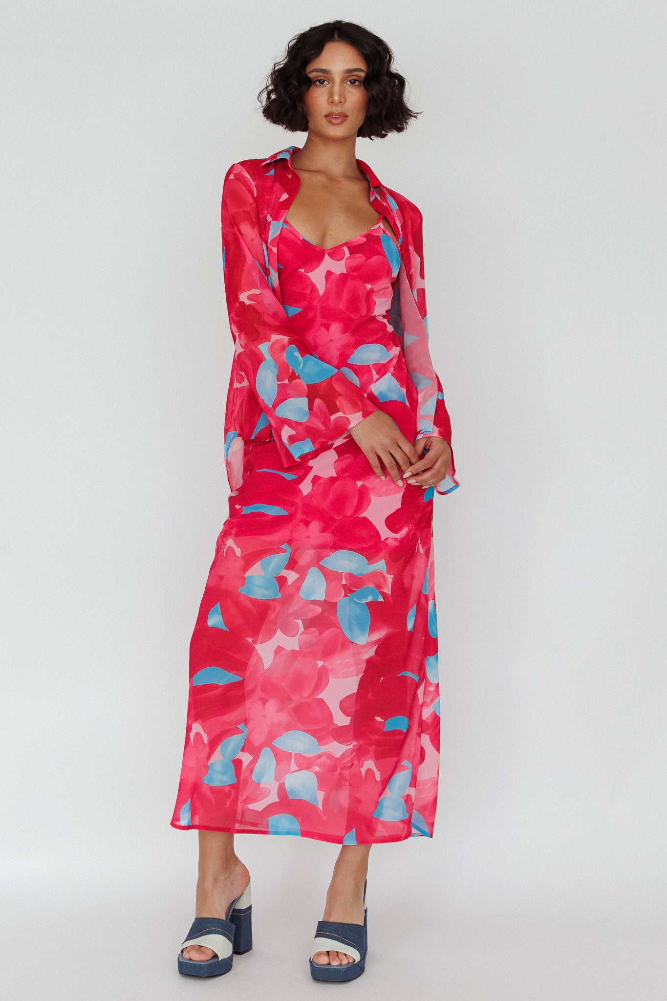 Stasi Cami Strap Midi Dress Floral Pink by Selfie Leslie Australia