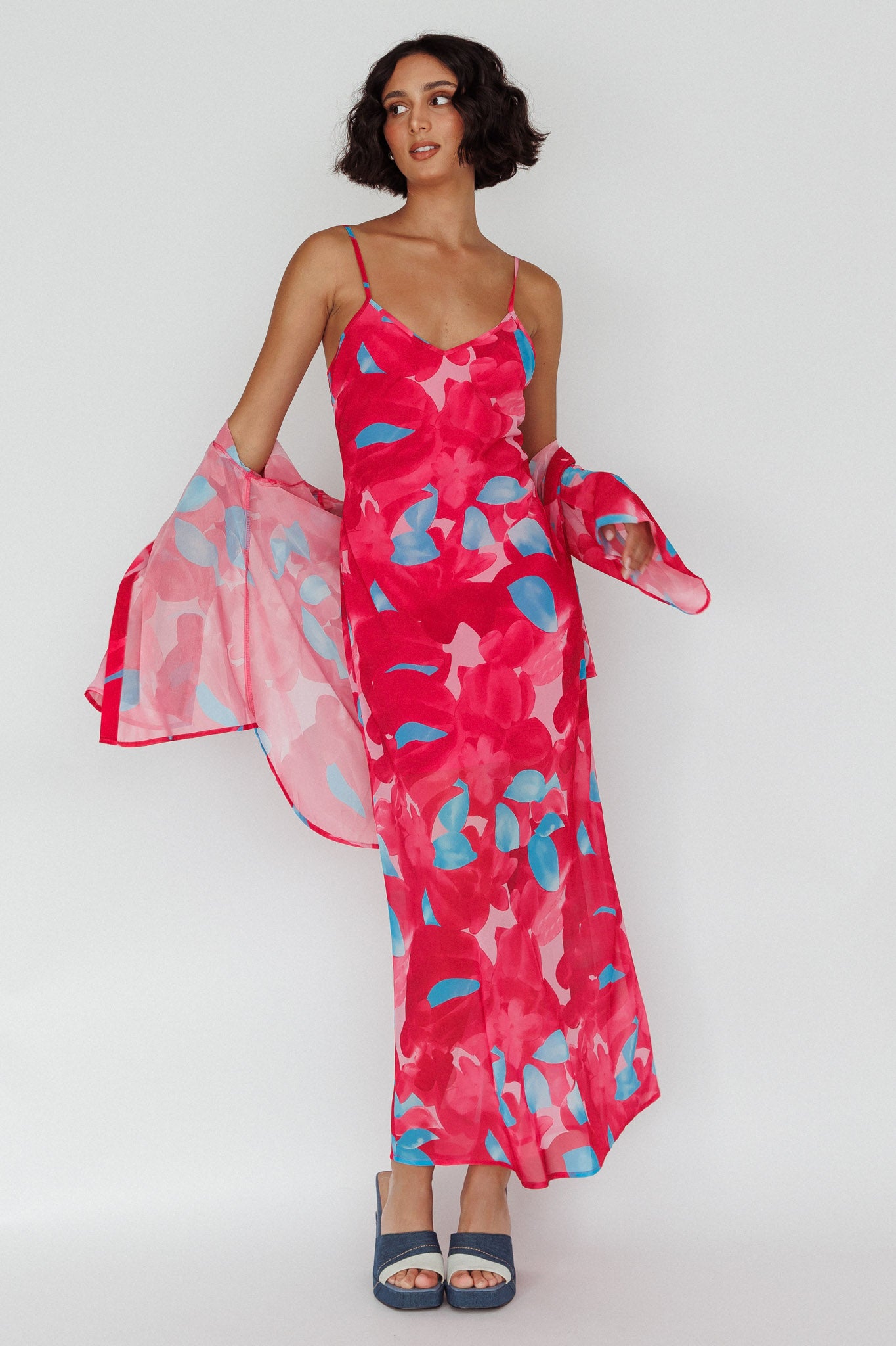 Stasi Cami Strap Midi Dress Floral Pink by Selfie Leslie Australia