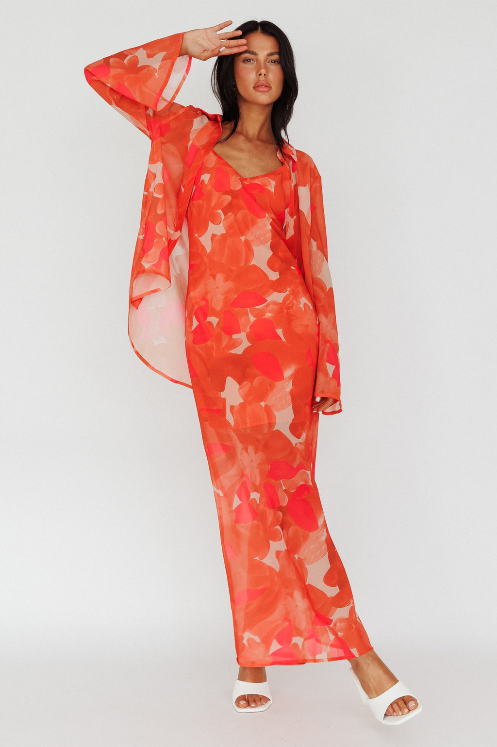 Stasi Flared Cuff Long Sleeve Shirt Floral Orange by Selfie Leslie Australia