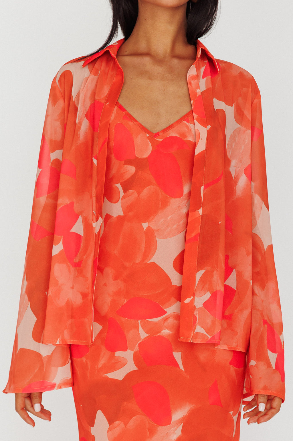 Stasi Flared Cuff Long Sleeve Shirt Floral Orange by Selfie Leslie Australia