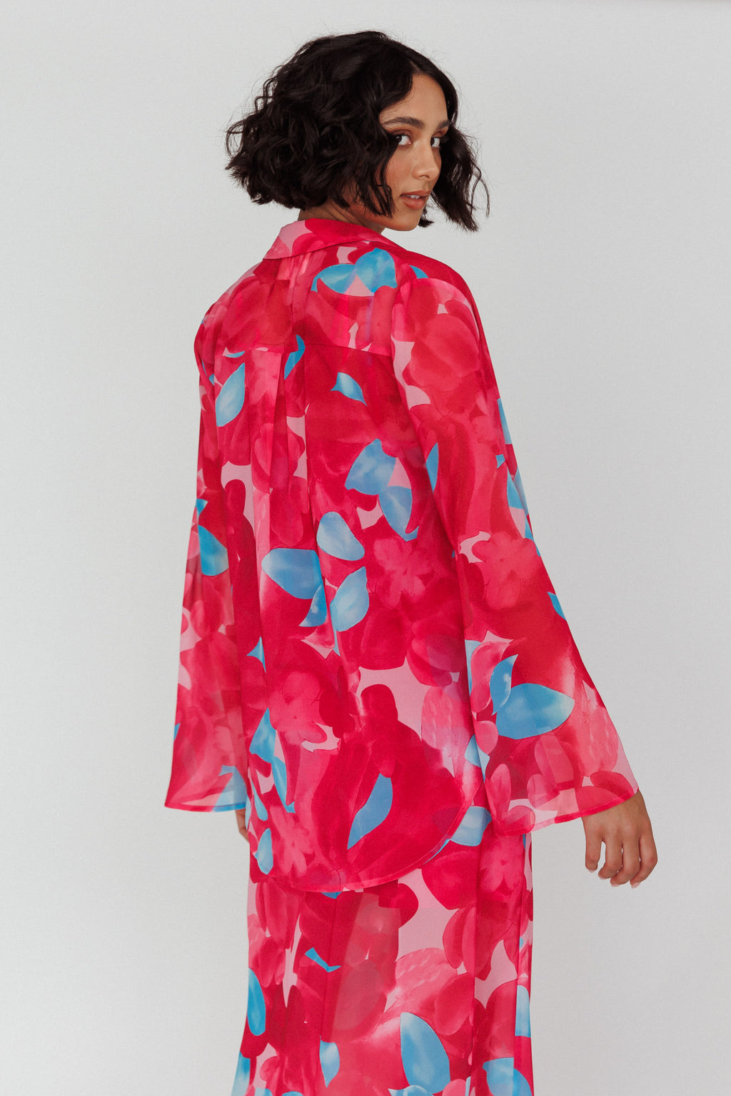 Stasi Flared Cuff Long Sleeve Shirt Floral Pink by Selfie Leslie Australia