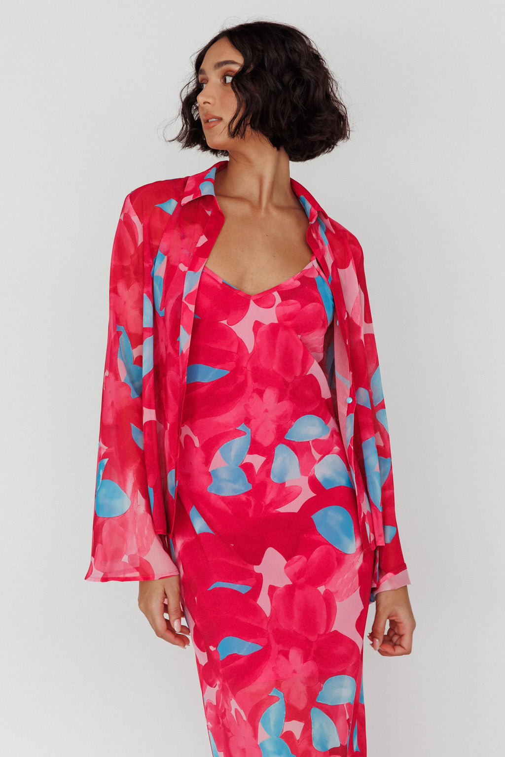 Stasi Flared Cuff Long Sleeve Shirt Floral Pink by Selfie Leslie Australia