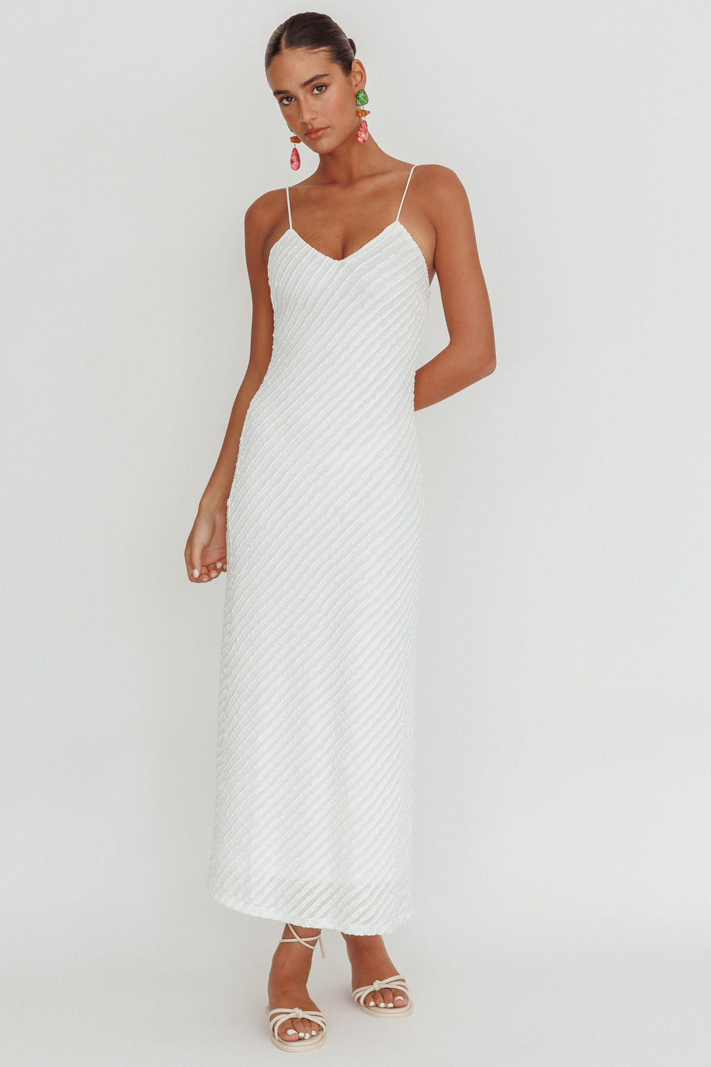 Stasi Textured Maxi Dress White by Selfie Leslie Australia