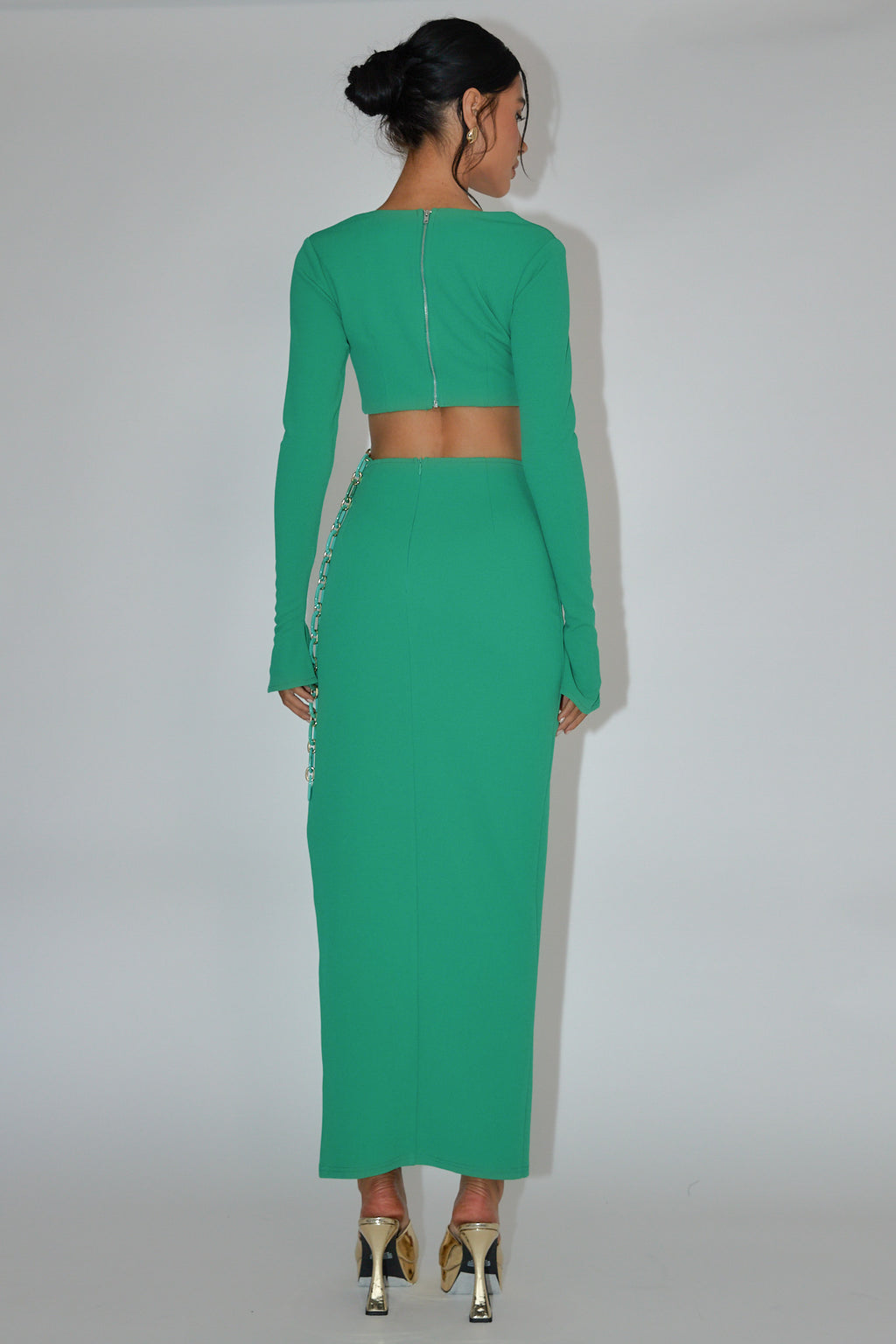 Sigournie Long Sleeve Chain Midi Dress Green by Selfie Leslie Australia