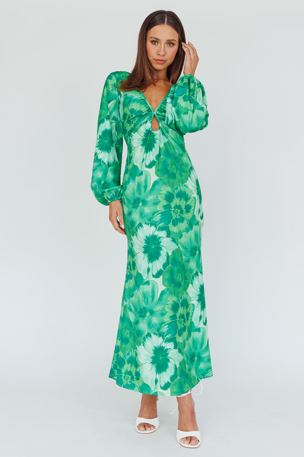 Yessica Balloon Sleeve Midi Dress Floral Green by Selfie Leslie Australia