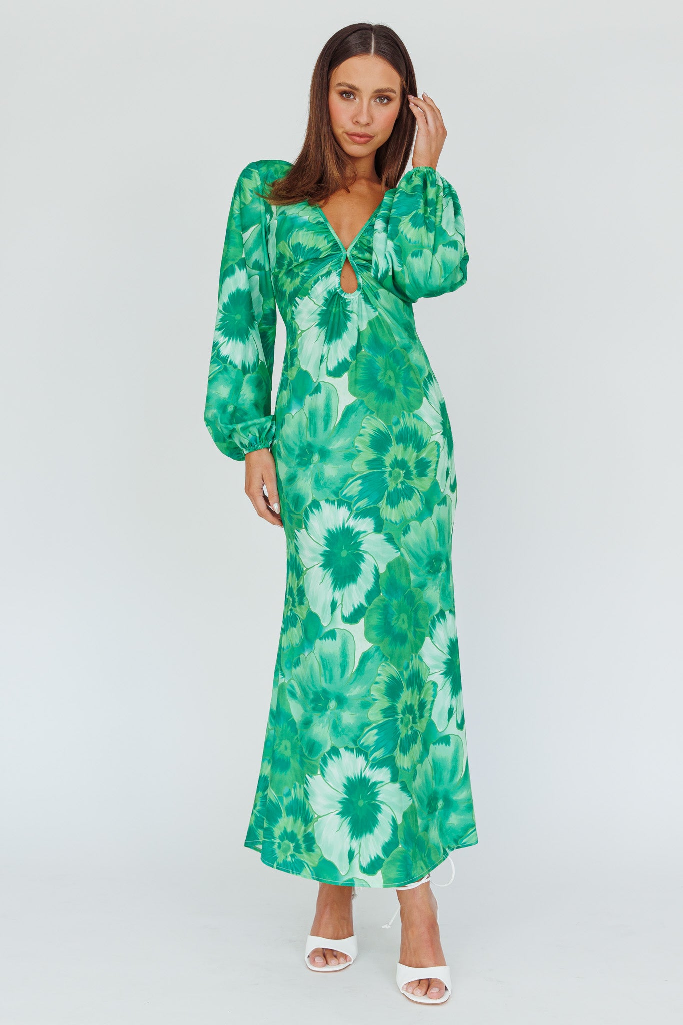 Yessica Balloon Sleeve Midi Dress Floral Green by Selfie Leslie Australia