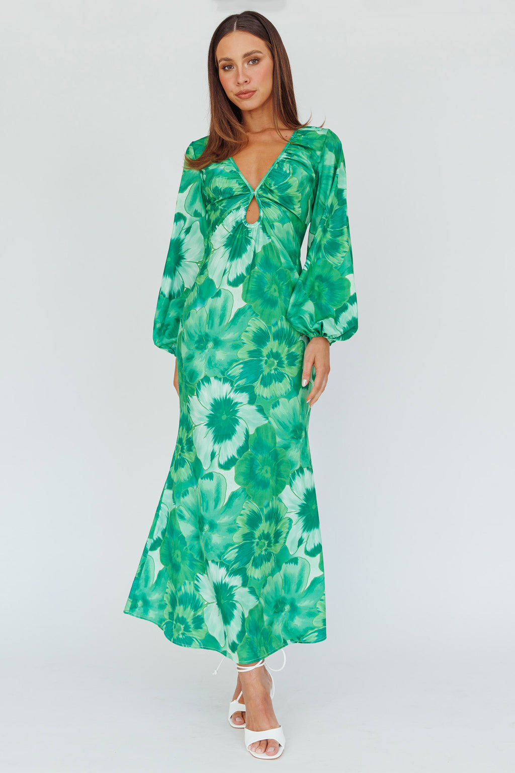 Yessica Balloon Sleeve Midi Dress Floral Green by Selfie Leslie Australia