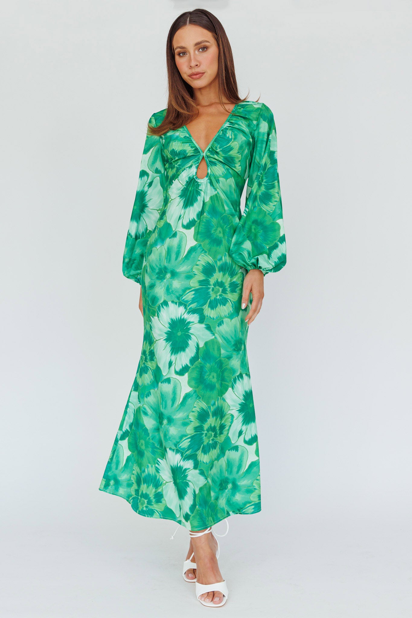 Yessica Balloon Sleeve Midi Dress Floral Green by Selfie Leslie Australia