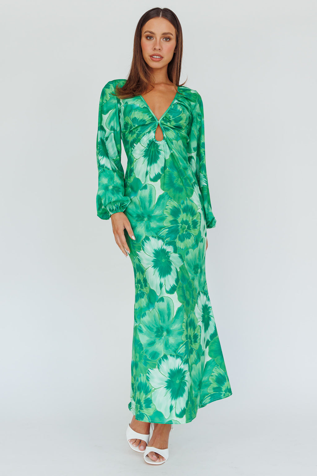 Yessica Balloon Sleeve Midi Dress Floral Green by Selfie Leslie Australia