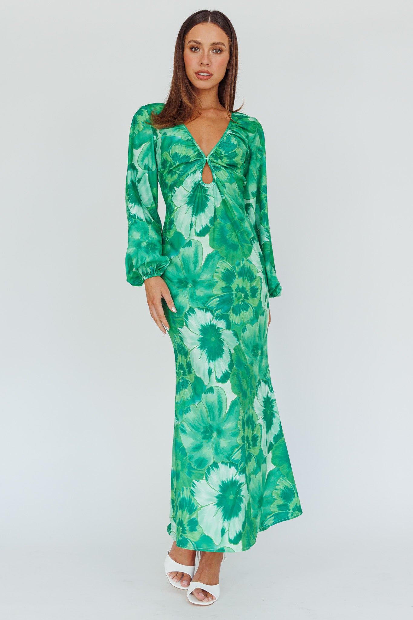 Yessica Balloon Sleeve Midi Dress Floral Green by Selfie Leslie Australia