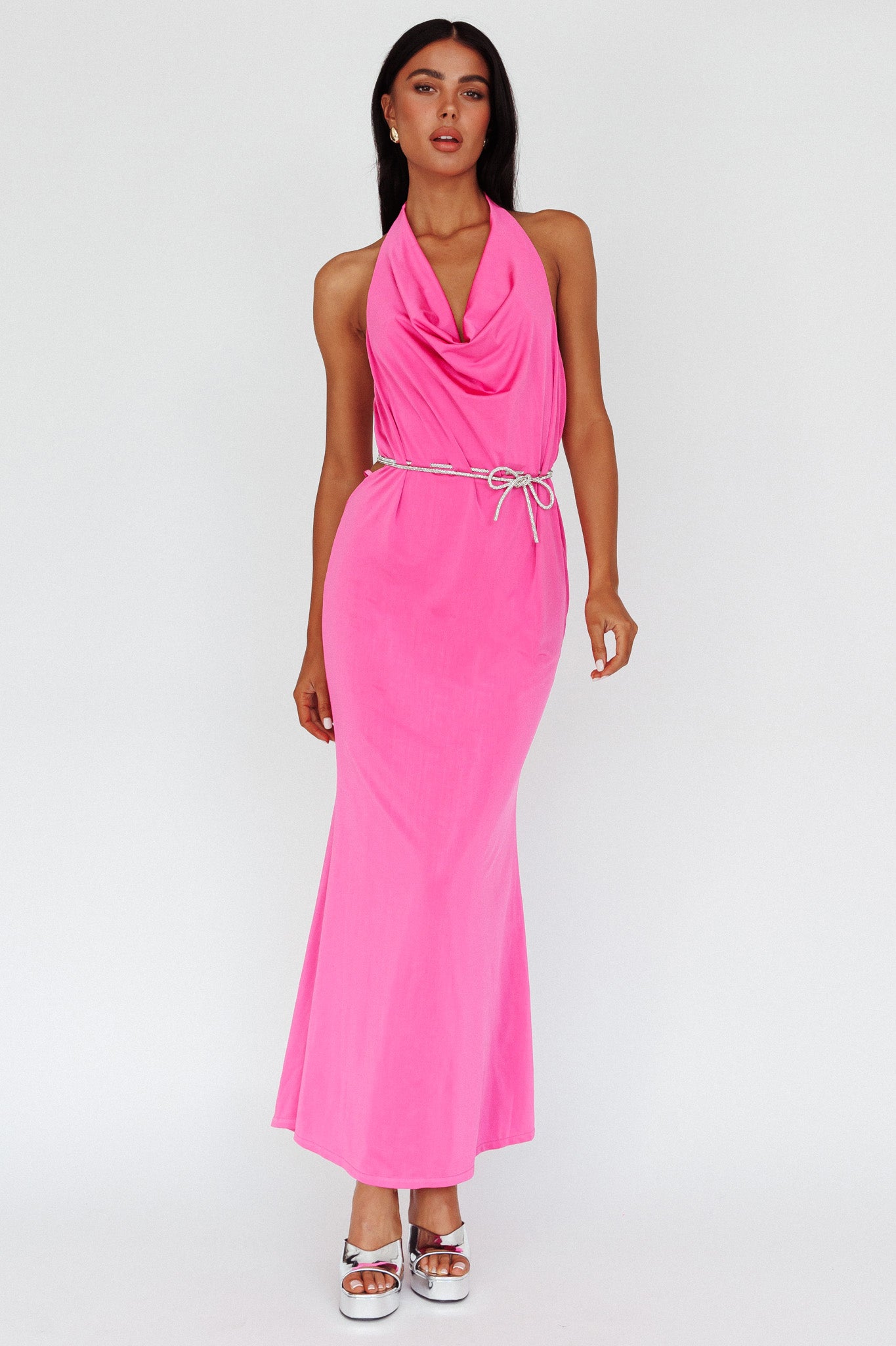 Emmi Cowl Neck Diamante Rope Dress Magenta by Selfie Leslie Australia
