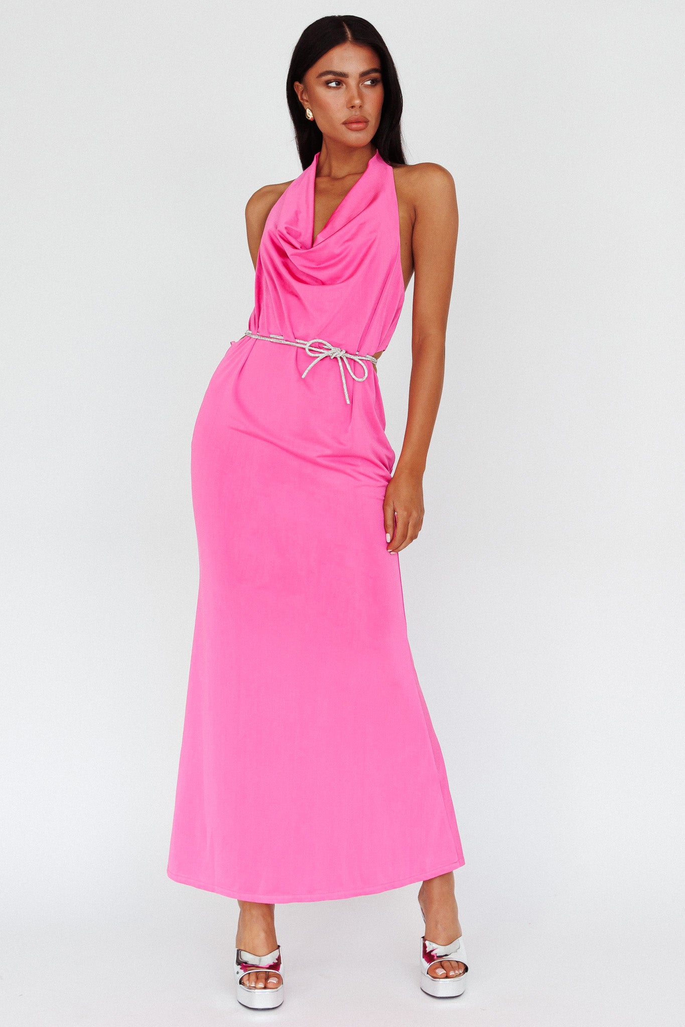 Emmi Cowl Neck Diamante Rope Dress Magenta by Selfie Leslie Australia